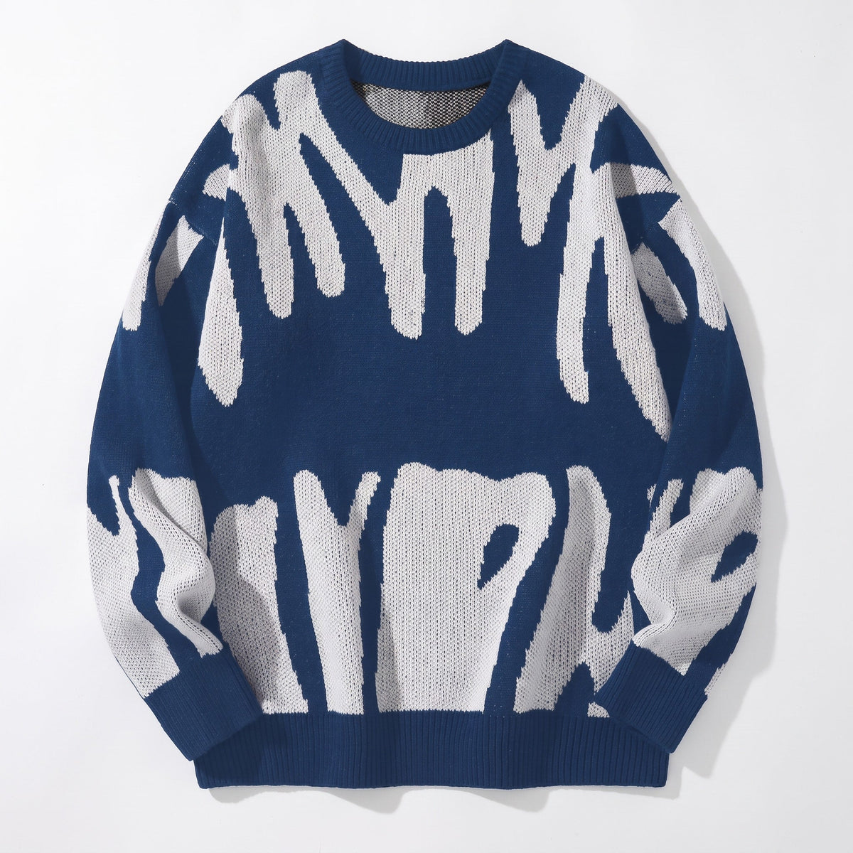 Marcus - Men's Oversized Abstract Print Crew Neck Sweater - Sweaters - Blue - Davies & Cooper