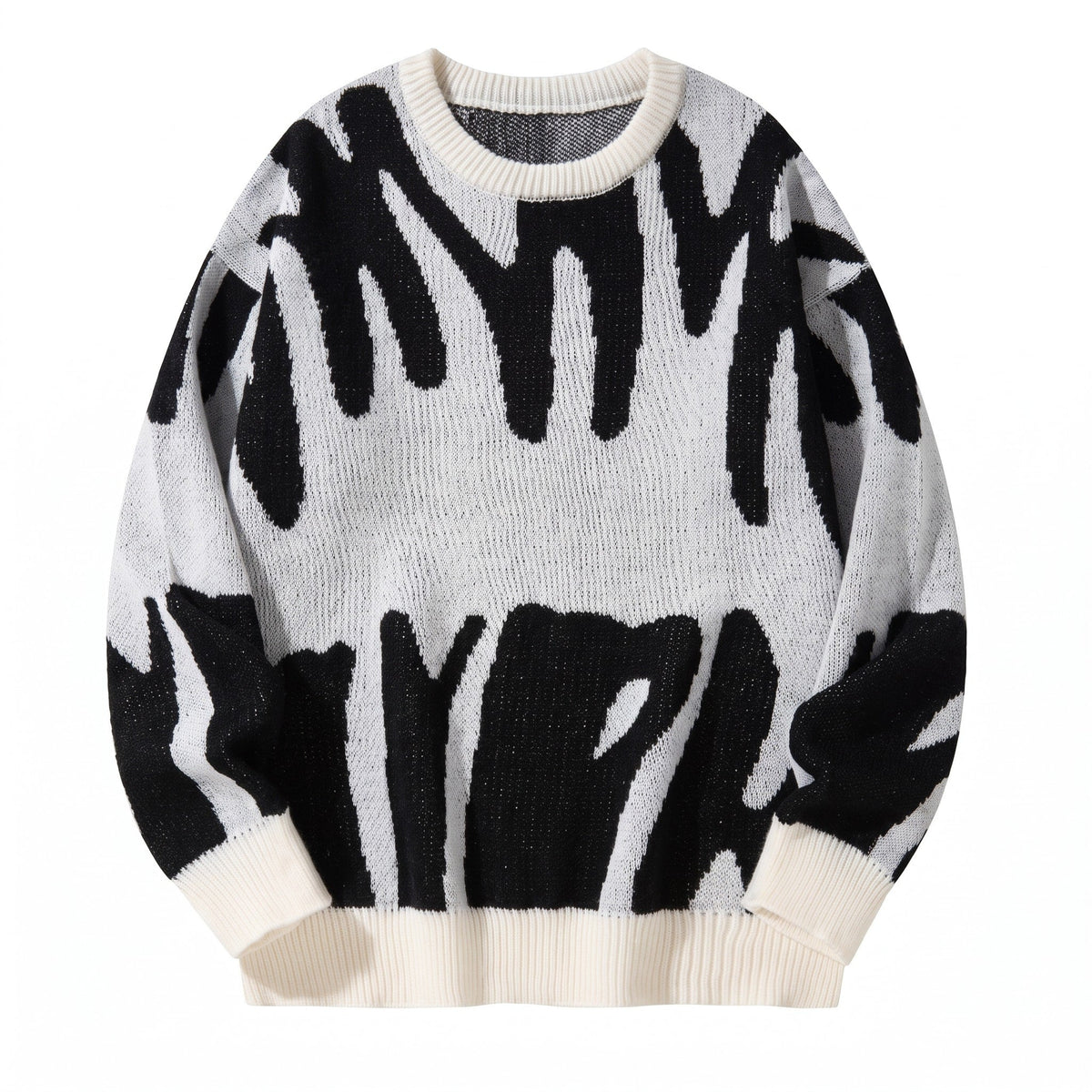 Marcus - Men's Oversized Abstract Print Crew Neck Sweater - Sweaters - White - Davies & Cooper