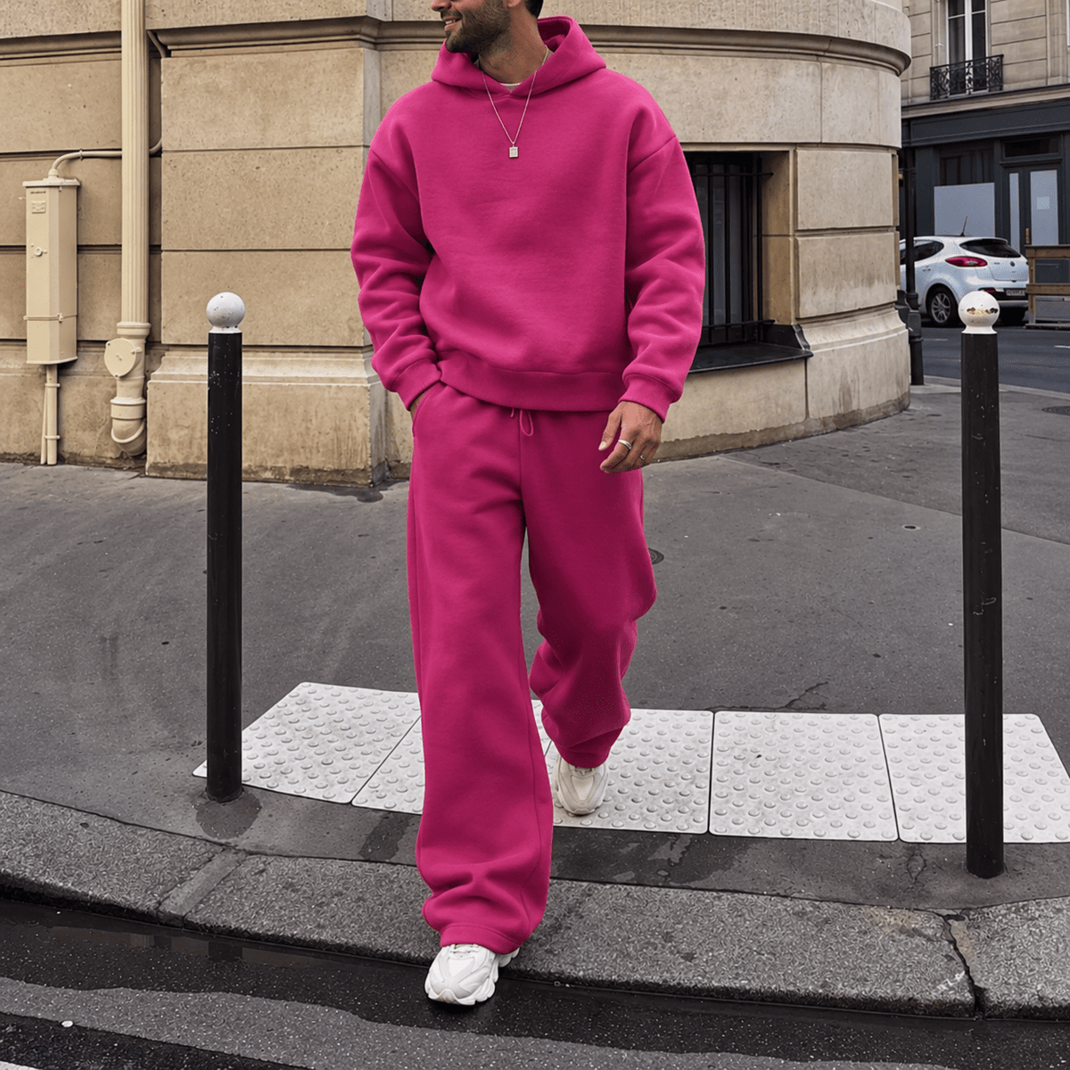 Marcus - Men's Oversized Hooded Tracksuit with Drawstring Joggers - Outfit Sets - Pink - Davies & Cooper