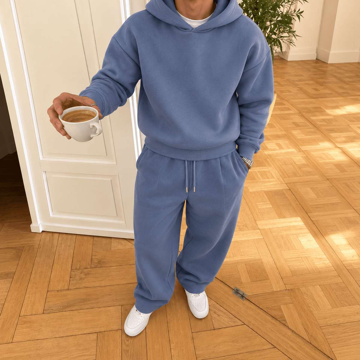 Marcus - Men's Oversized Hooded Tracksuit with Drawstring Joggers - Outfit Sets - Blue - Davies & Cooper