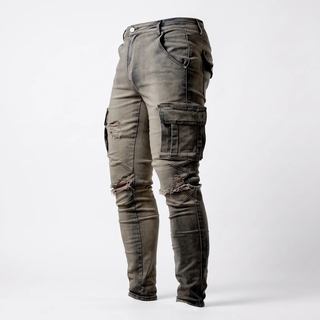Marcus - Men's Slim Fit Cargo Jeans with Multiple Pockets - Jeans - Khaki - Davies & Cooper