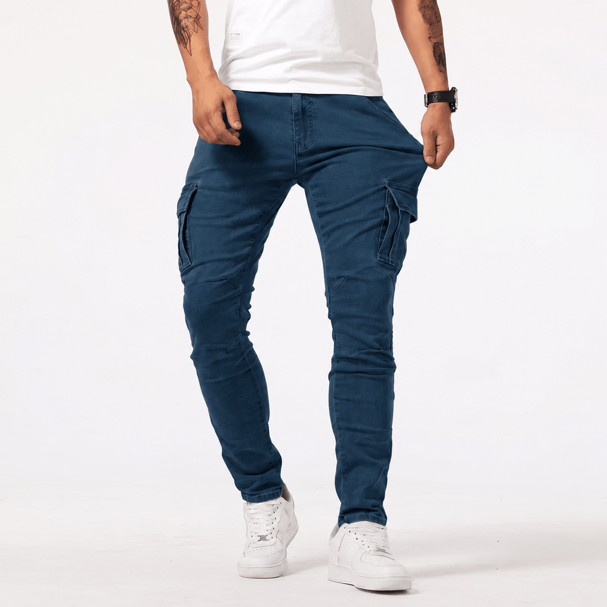 Marcus - Men's Slim Fit Denim Jeans with Multiple Pockets - Jeans - Dark Blue - Davies & Cooper