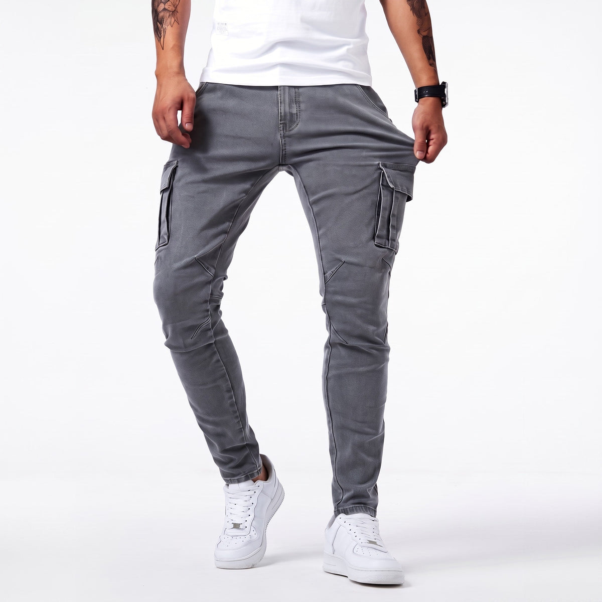 Marcus - Men's Slim Fit Denim Jeans with Multiple Pockets - Jeans - Grey - Davies & Cooper