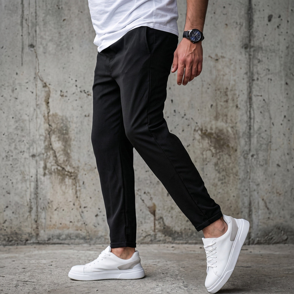 Marcus - Men's Slim Fit Elasticated Waist Jogger Trousers with Drawstring - Joggers - Black - Davies & Cooper