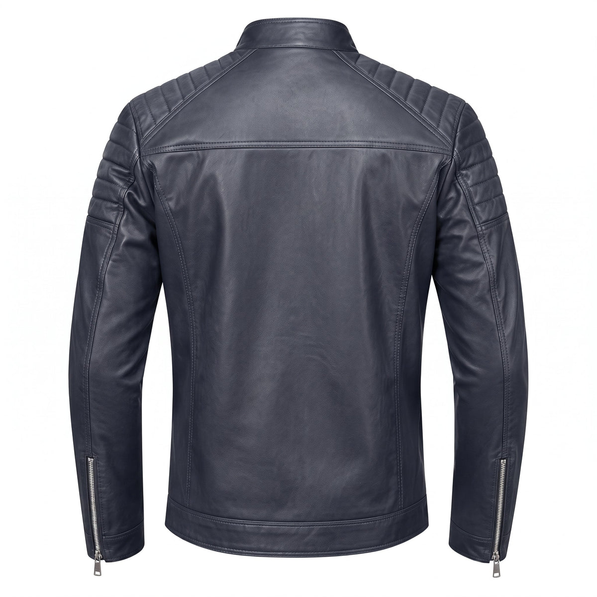Marcus - Men's Slim Fit Leather Biker Jacket with Stand Collar - Motorcycle Outerwear - Black - Davies & Cooper