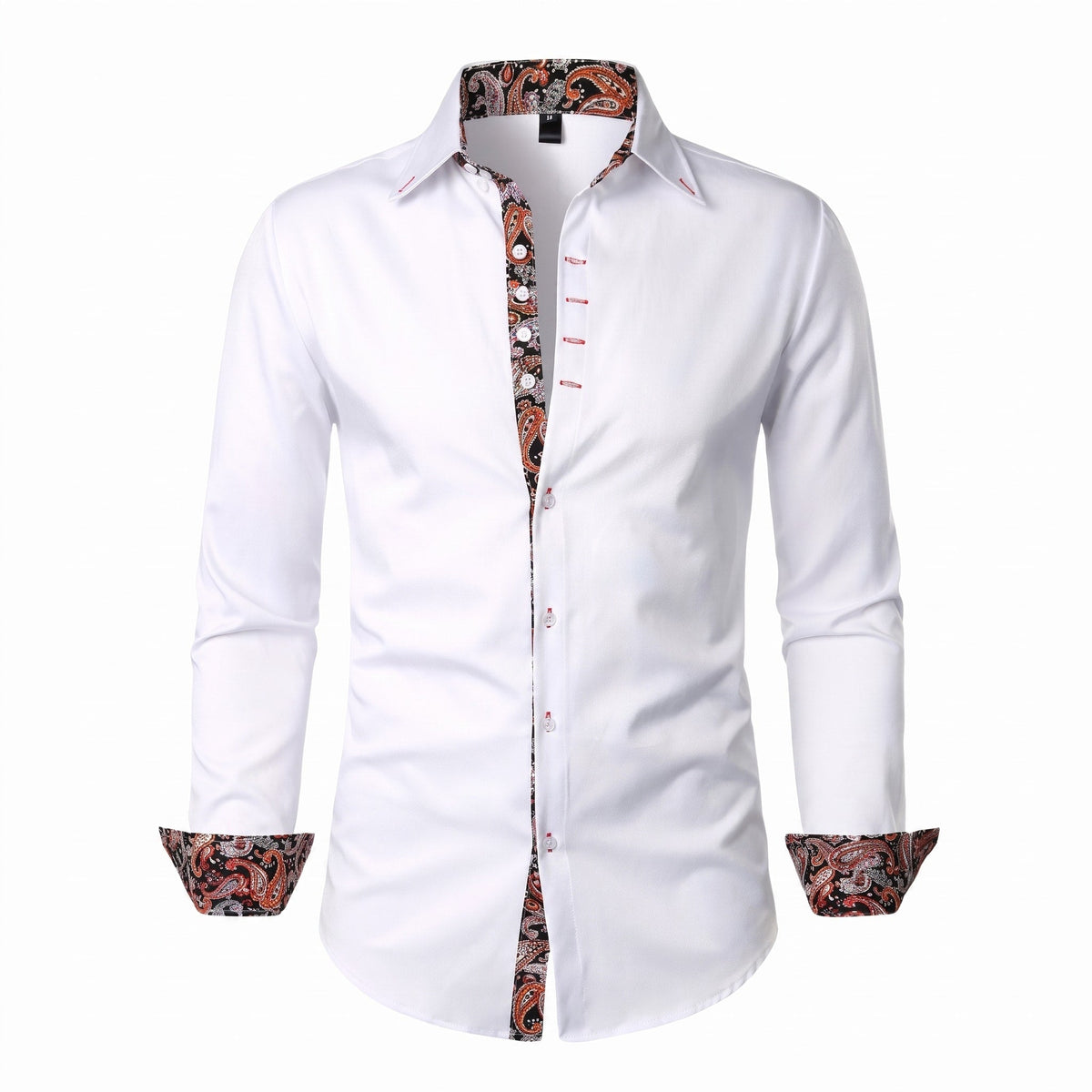 Marcus - Men's Slim Fit Long Sleeve Shirt with Paisley Trim - Shirts - White - Davies & Cooper