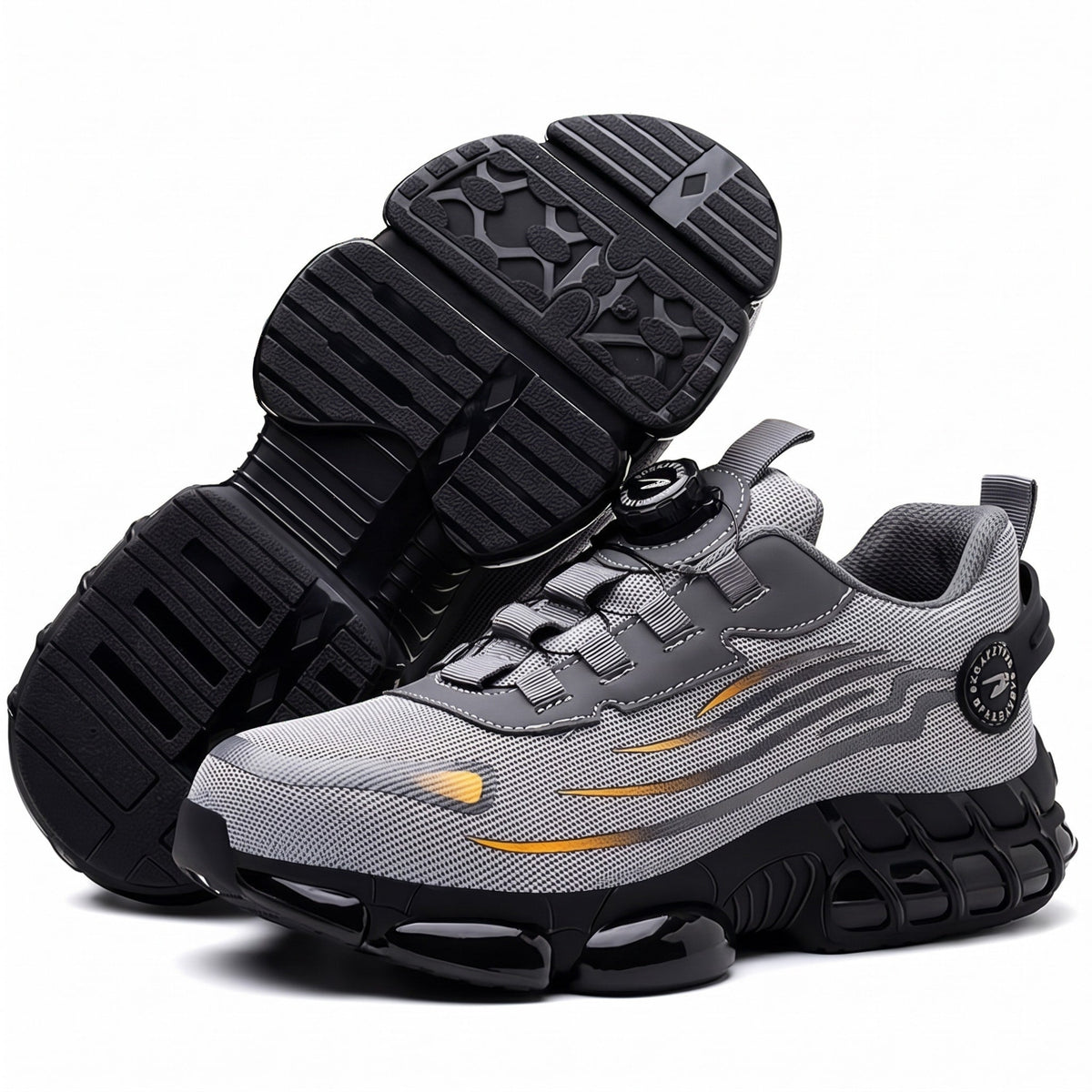 Marcus - Men's Steel Toe Non-Slip Safety Trainers with Quick-Lace Buckle - Sneakers - Light Grey - Davies & Cooper