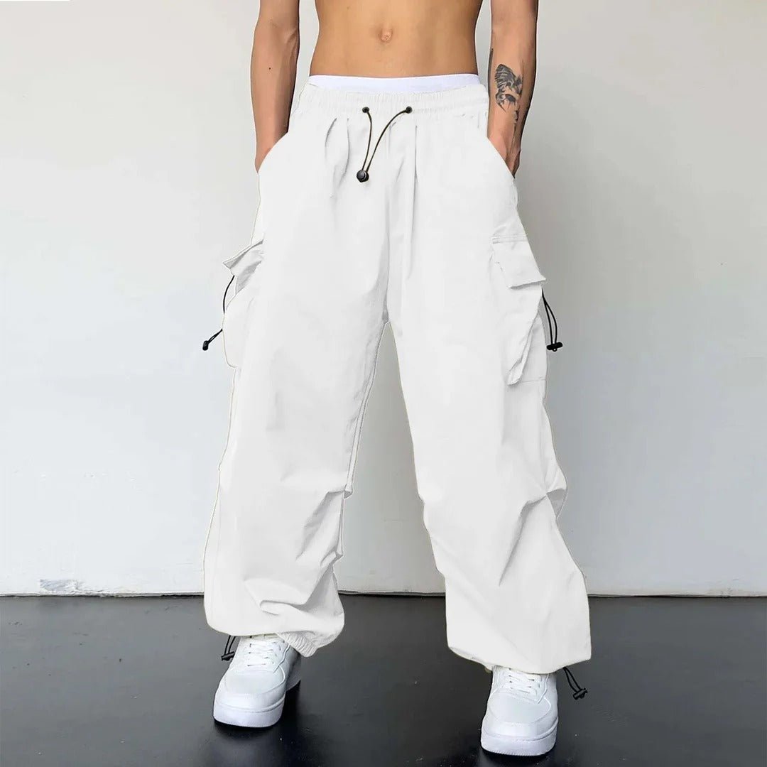 Marcus - Men's Wide-Leg Cargo Trousers with Drawstring Waist - Cargo Pants - White - Davies & Cooper