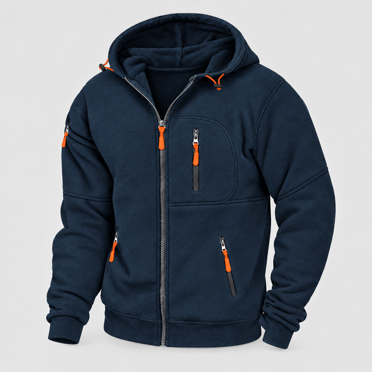 Marcus - Men's Zip-Up Hooded Sweatshirt with Multiple Pockets - Hoodies - Navy Blue - Davies & Cooper