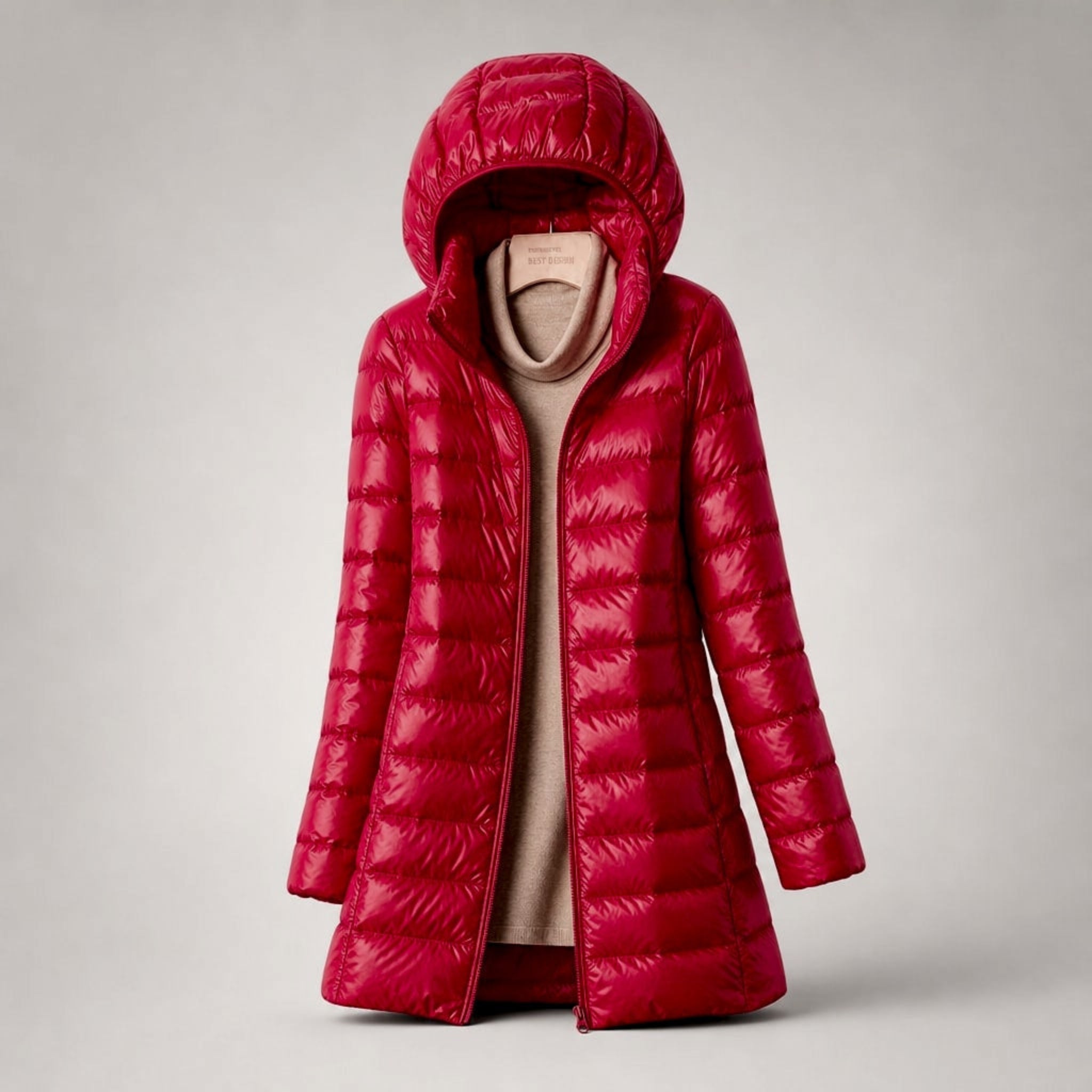 Margaret - Women's Longline Lightweight Puffer Jacket - Puffer Jackets - Red - Davies & Cooper