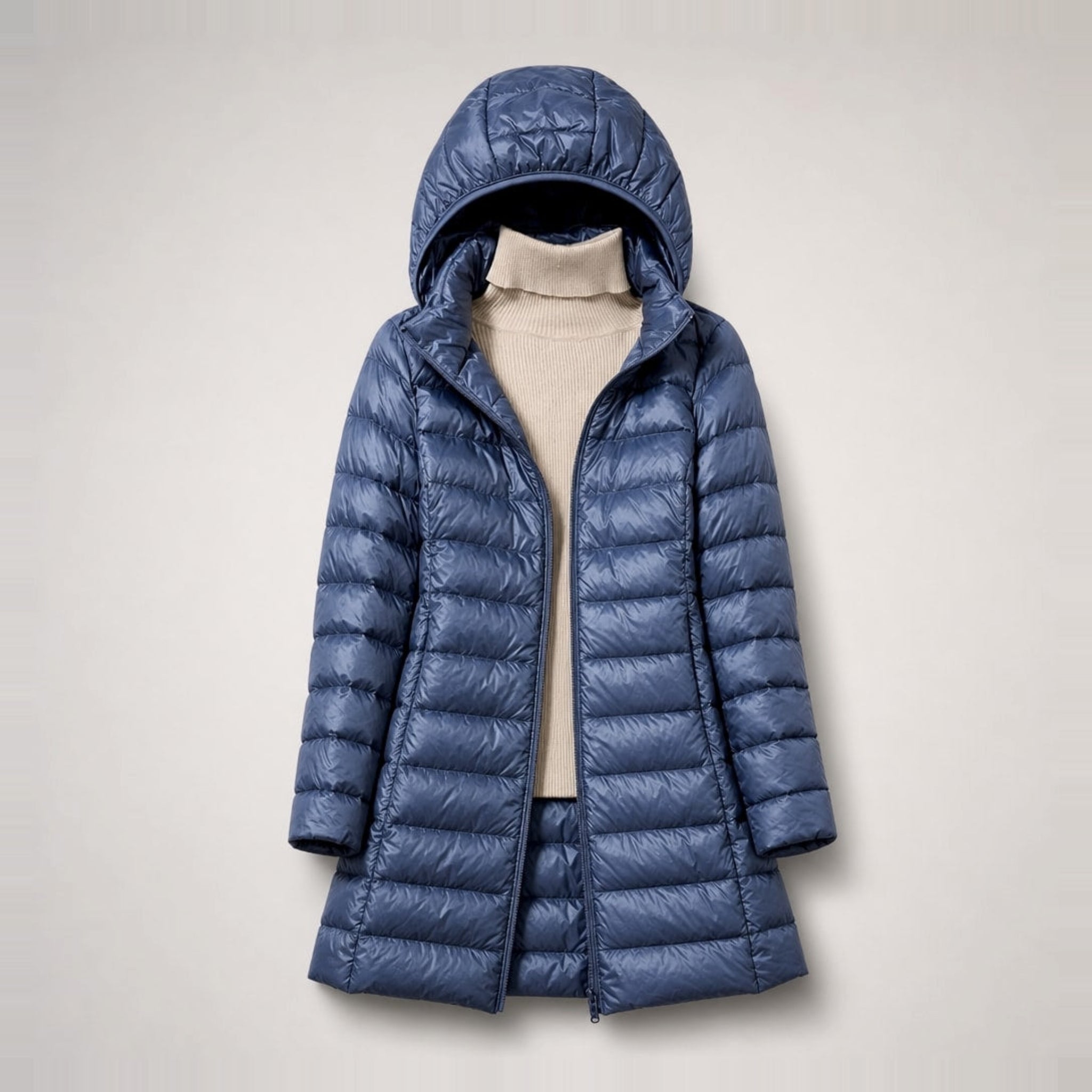 Margaret - Women's Longline Lightweight Puffer Jacket - Puffer Jackets - Blue - Davies & Cooper
