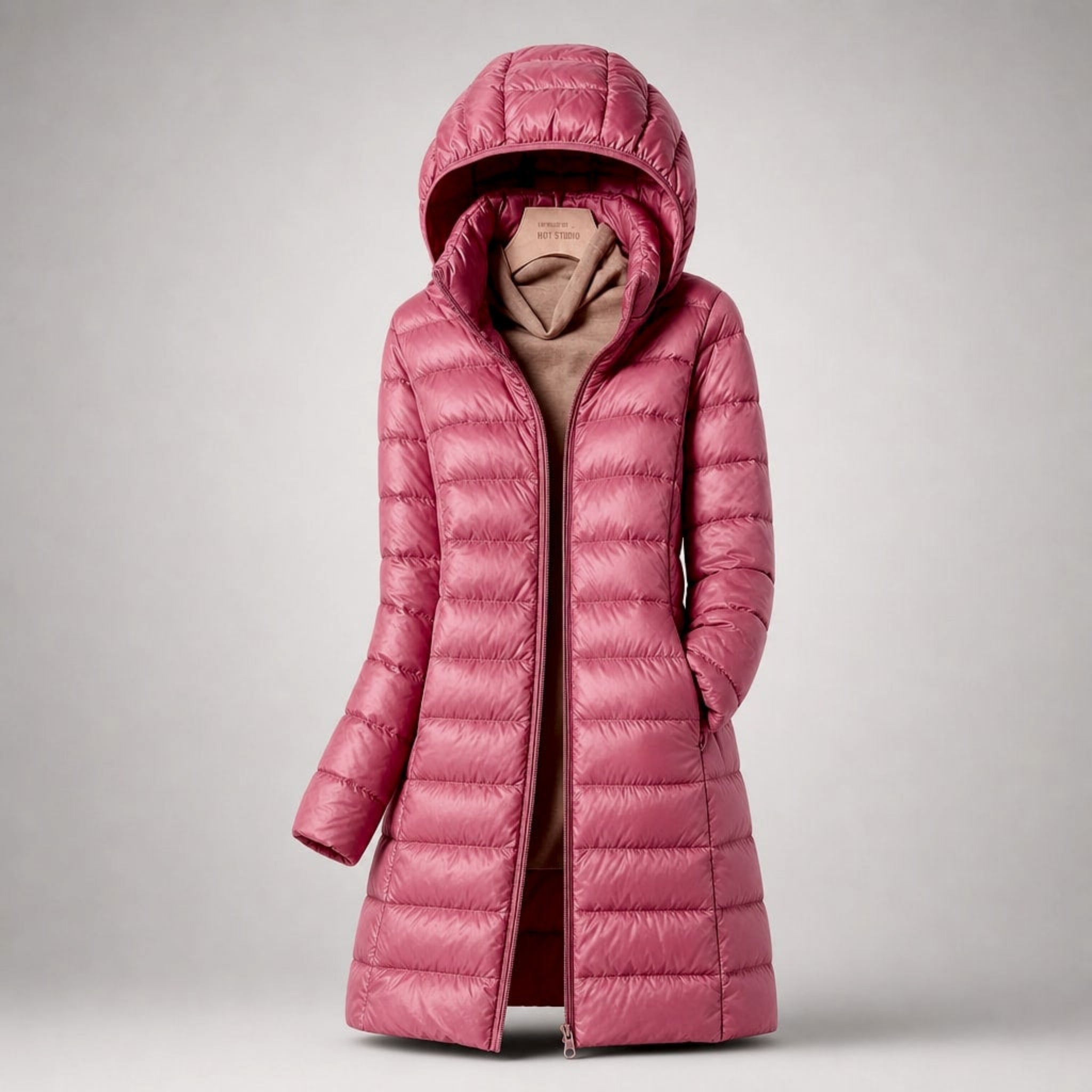 Margaret - Women's Longline Lightweight Puffer Jacket - Puffer Jackets - Pink - Davies & Cooper