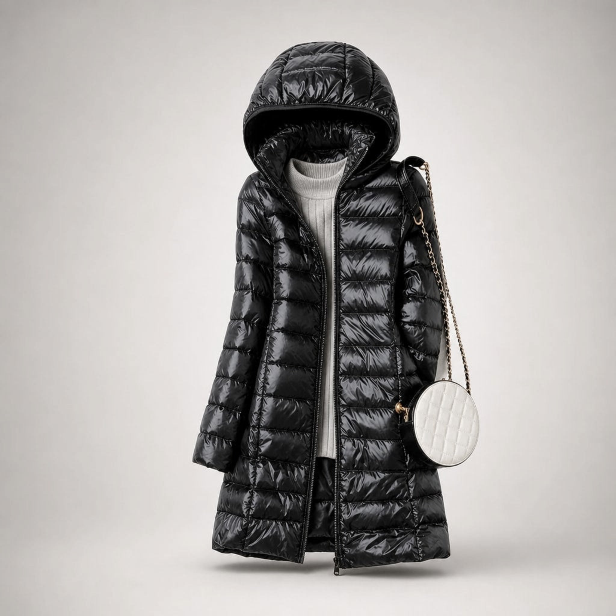 Margaret - Women's Longline Lightweight Puffer Jacket - Puffer Jackets - Black - Davies & Cooper