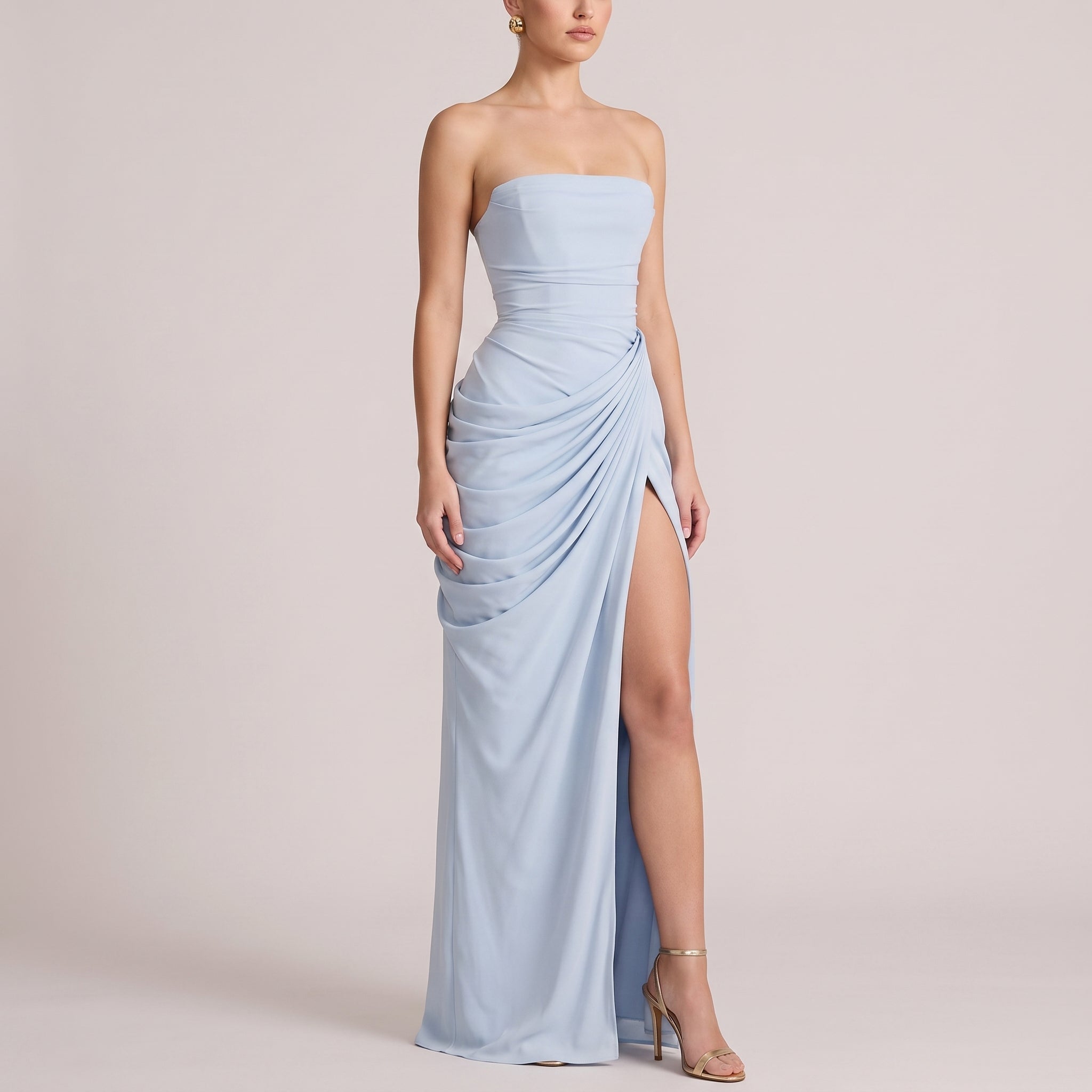 Margot - Women's Strapless Ruched Draped Bridesmaid Maxi Dress - Maxi Dress - Sky Blue - Davies & Cooper