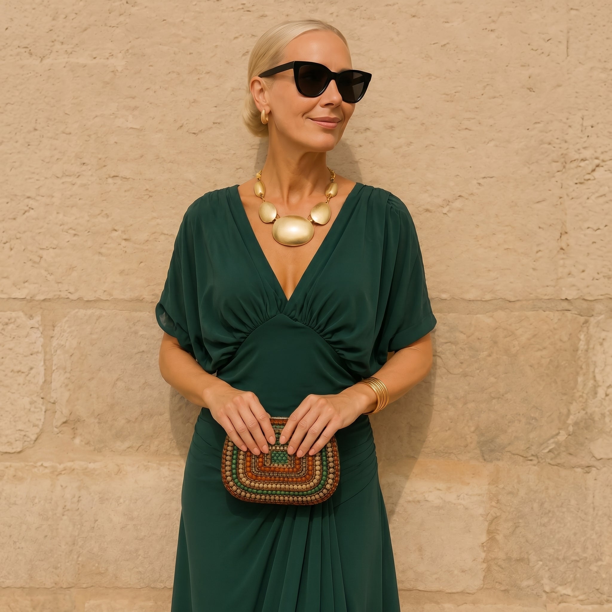 Margot - Women's Wedding Guest Vintage Floral Ruched Midi Dress - Dresses - Dark Green - Davies & Cooper