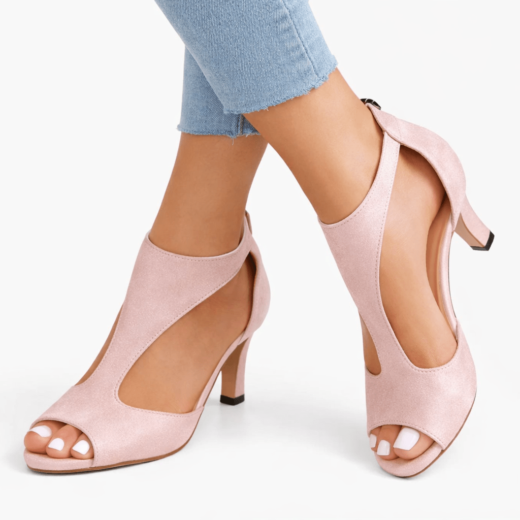 Mathilde - Women's Cut-Out Peep Toe Stiletto Heel Sandals - Sandals - Pink - Davies & Cooper