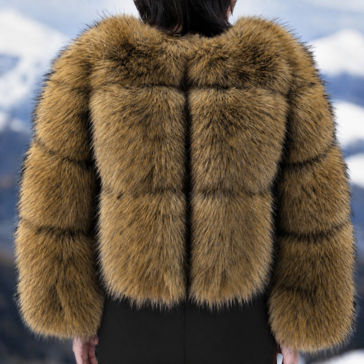 Melissa - Women's Cropped Textured Faux Fur Jacket - Coats & Jackets - Brown - Davies & Cooper