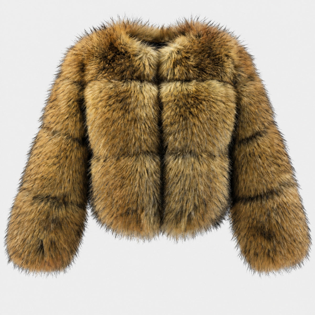 Melissa - Women's Cropped Textured Faux Fur Jacket - Coats & Jackets - Brown - Davies & Cooper