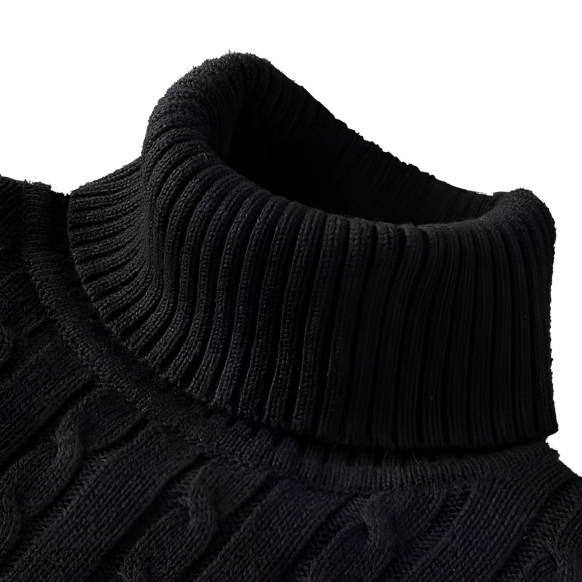 Men's Cable Knit Turtleneck Sweater - Sweaters - Black - Davies & Cooper