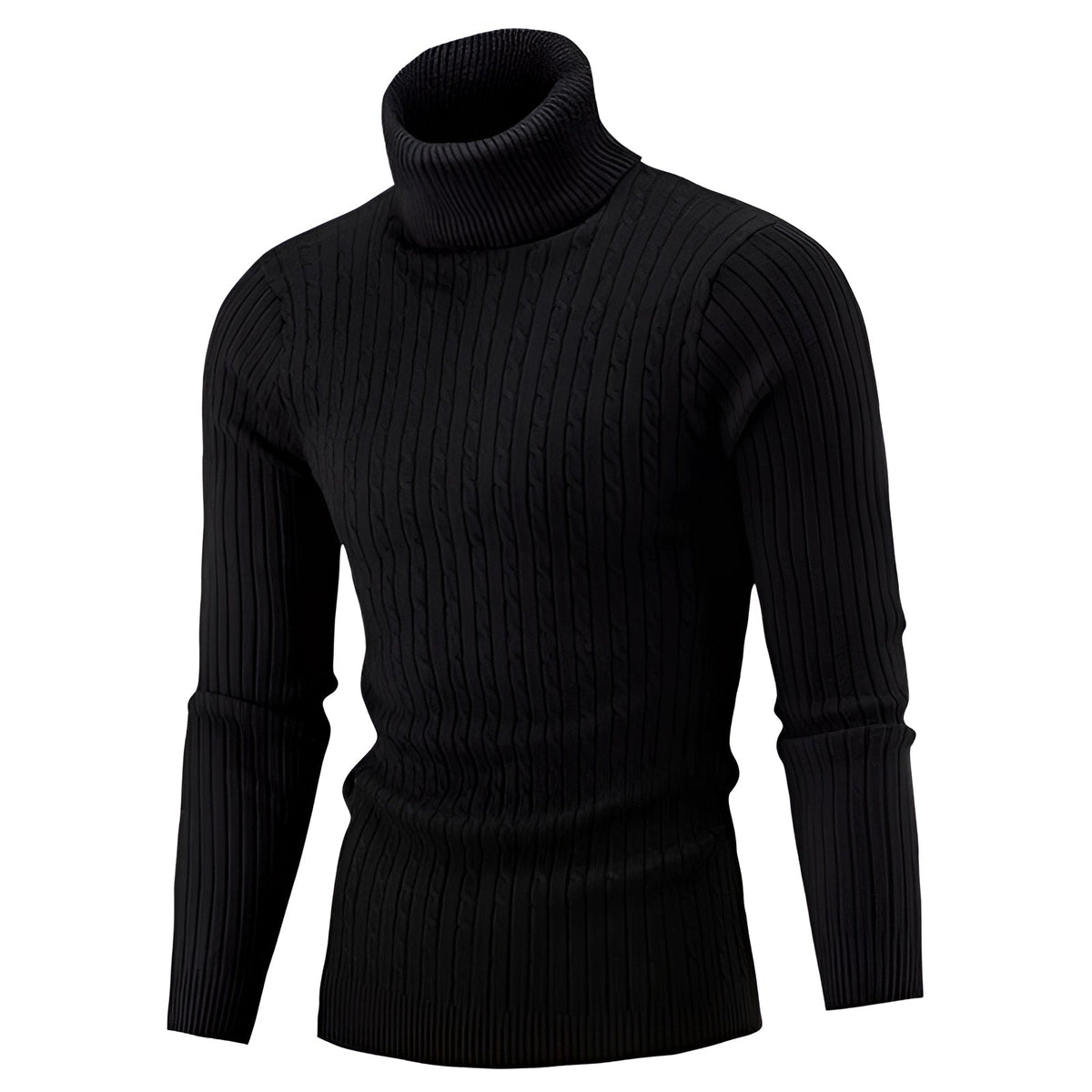 Men's Cable Knit Turtleneck Sweater - Sweaters - Black - Davies & Cooper
