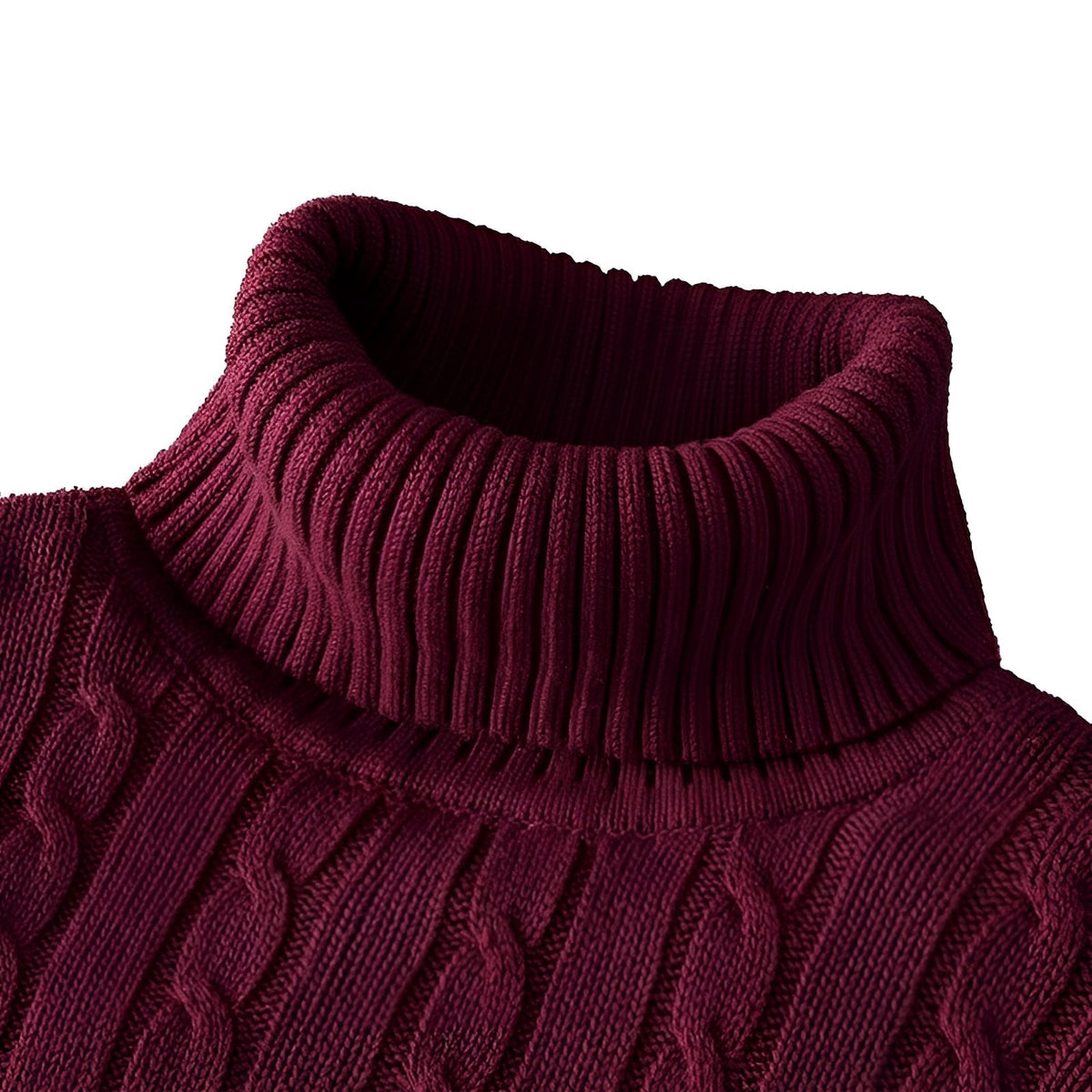 Men's Cable Knit Turtleneck Sweater - Sweaters - Red - Davies & Cooper