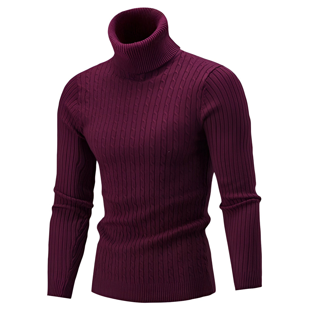 Men's Cable Knit Turtleneck Sweater - Sweaters - Red - Davies & Cooper