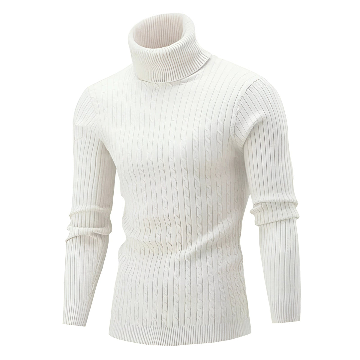 Men's Cable Knit Turtleneck Sweater - Sweaters - White - Davies & Cooper