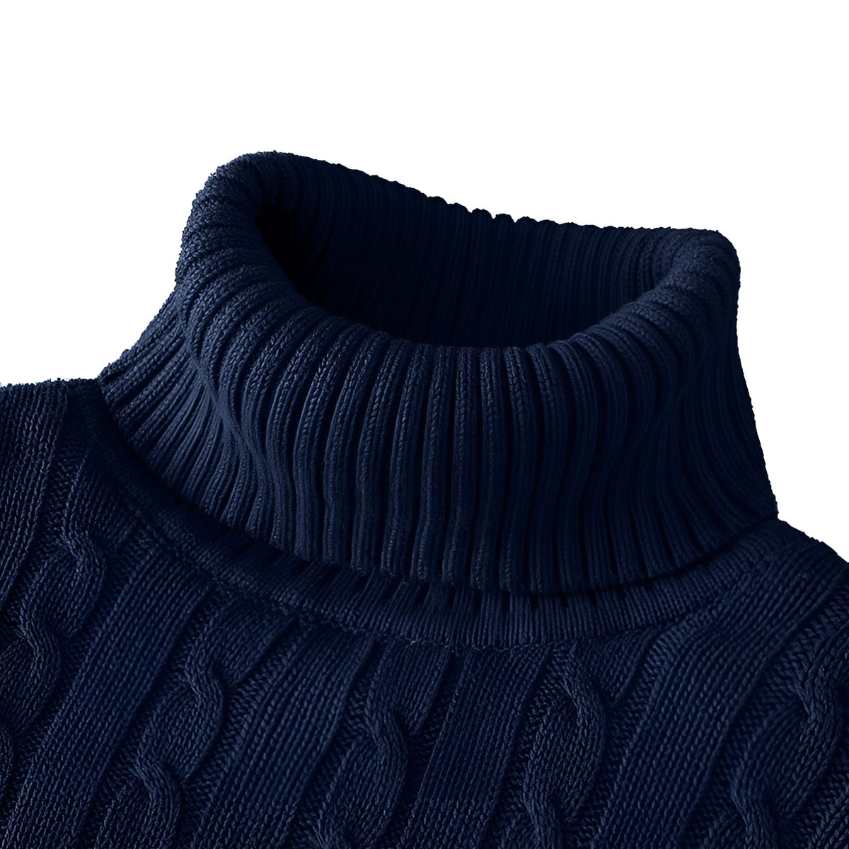 Men's Cable Knit Turtleneck Sweater - Sweaters - Navy Blue - Davies & Cooper