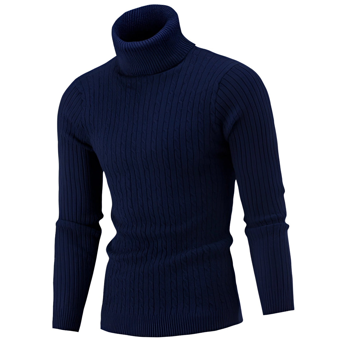 Men's Cable Knit Turtleneck Sweater - Sweaters - Navy Blue - Davies & Cooper