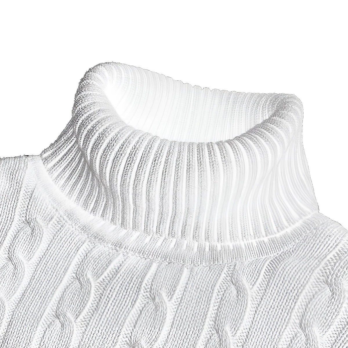 Men's Cable Knit Turtleneck Sweater - Sweaters - White - Davies & Cooper