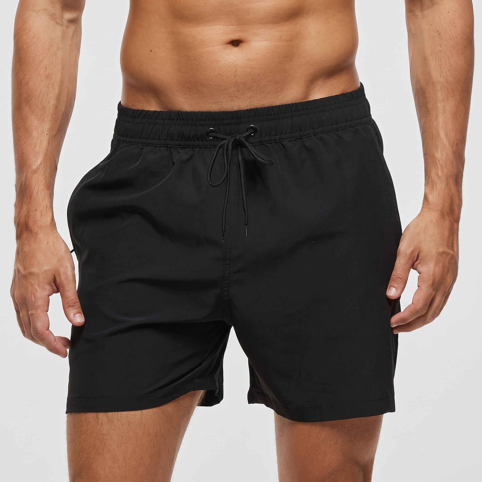 Men's Summer Plain Contrast Drawstring Swim Shorts - Shorts - Black - Davies & Cooper