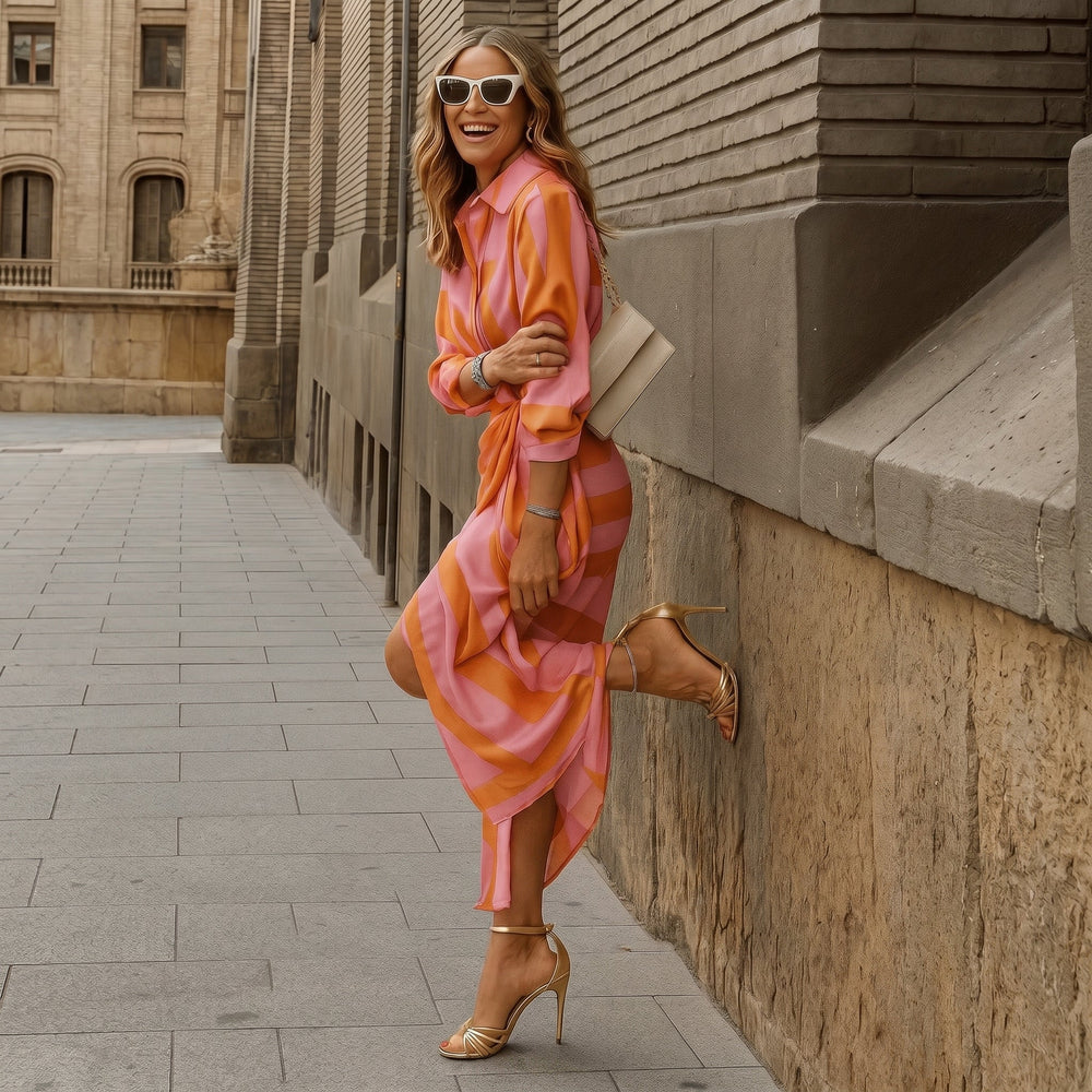 Mia - Women's Summer Printed Wrap Midi Dress - Maxi Dress - Pink - Davies & Cooper