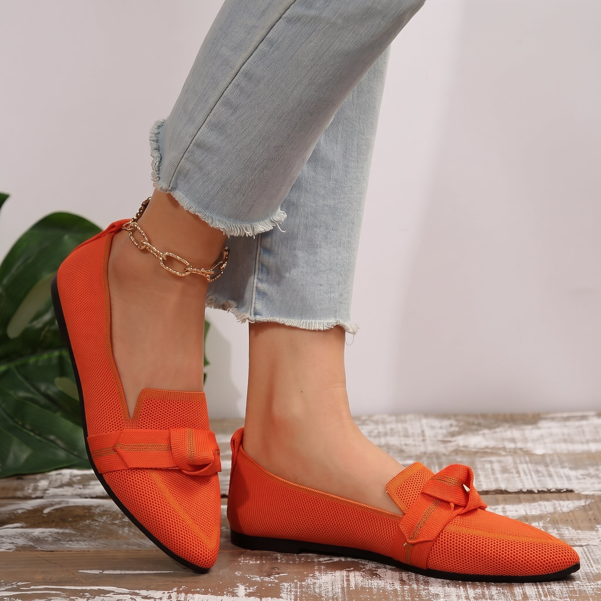 Millie - Women's Pointed Toe Loafers with Bow Detail - Loafer - Orange - Davies & Cooper