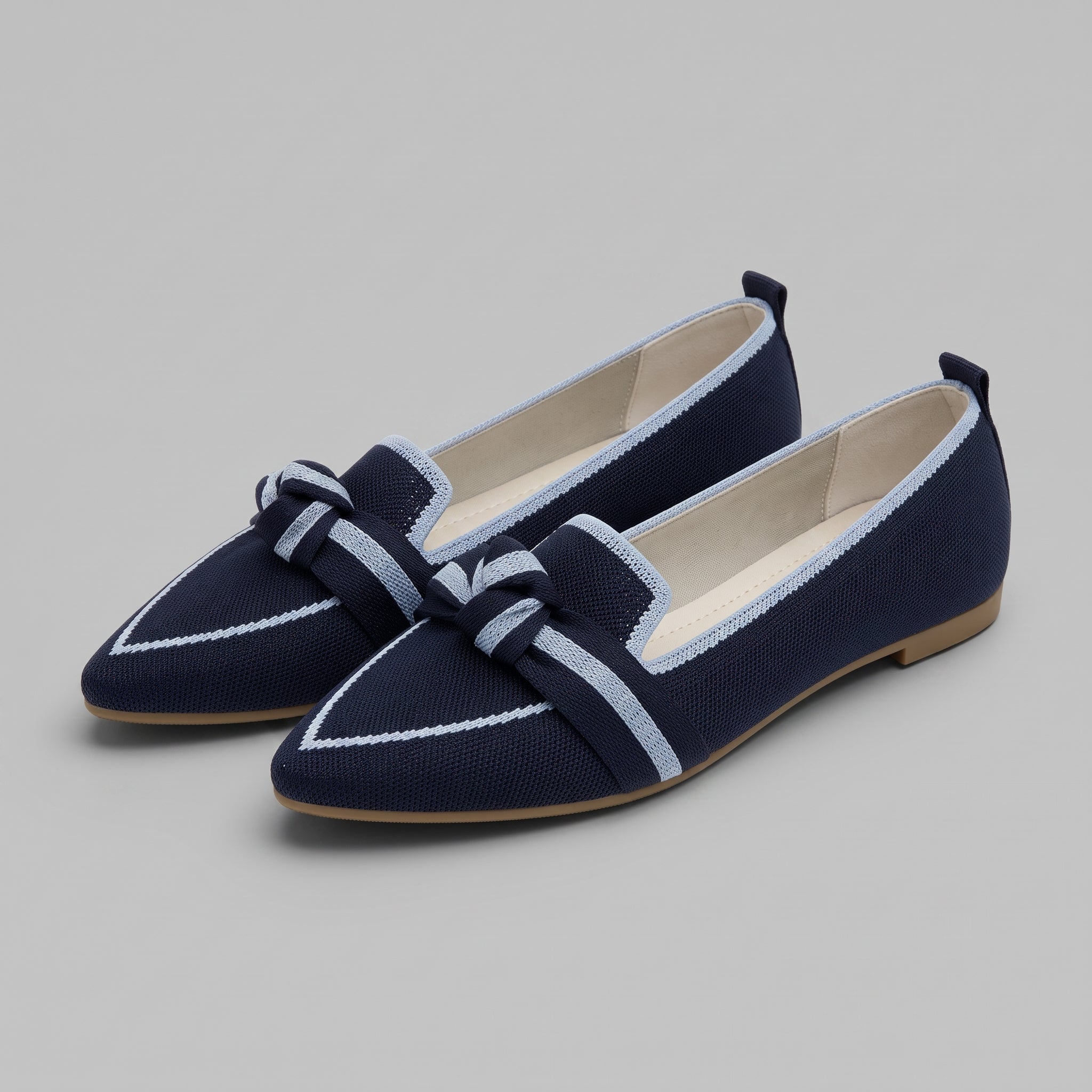 Millie - Women's Pointed Toe Loafers with Bow Detail - Loafer - Navy Blue - Davies & Cooper