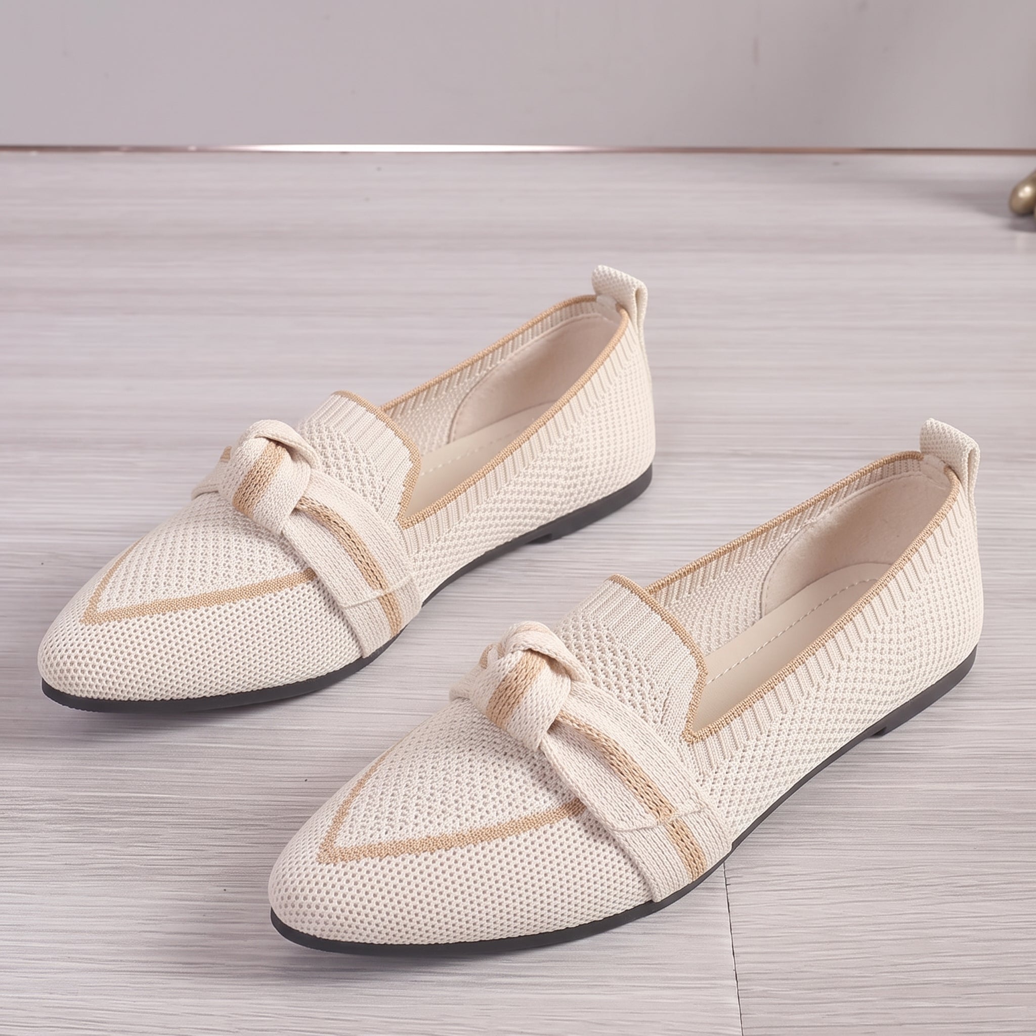 Millie - Women's Pointed Toe Loafers with Bow Detail - Loafer - Beige - Davies & Cooper