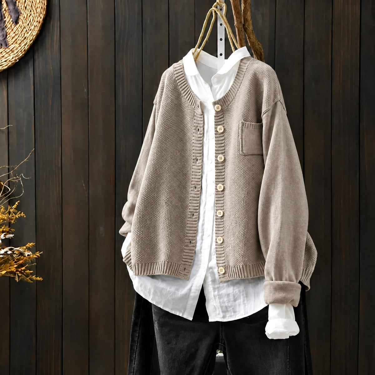 Morgan - Women's Oversized Chunky Knit Cardigan - Cardigans - Khaki - Davies & Cooper