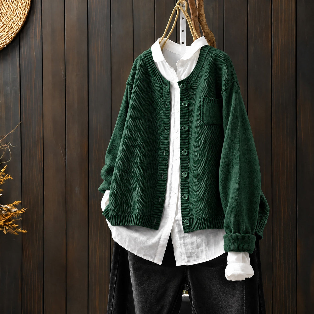 Morgan - Women's Oversized Chunky Knit Cardigan - Cardigans - Green - Davies & Cooper