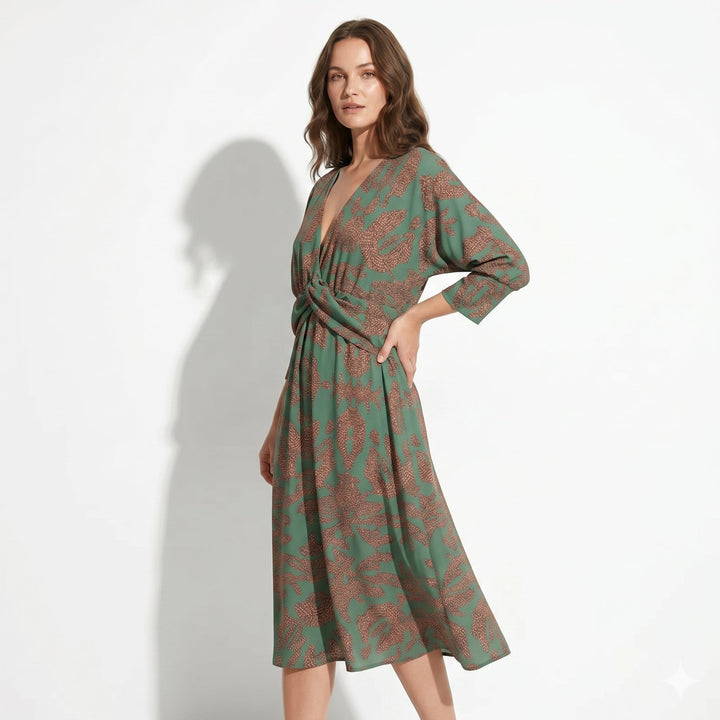 Myrtle – Women's Casual Wrap Summer Midi Dress - Midi Dress - Green - Davies & Cooper