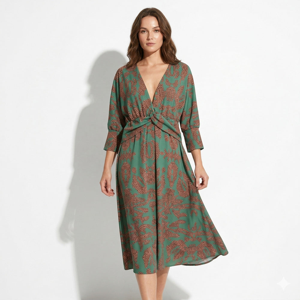 Myrtle – Women's Casual Wrap Summer Midi Dress - Midi Dress - Green - Davies & Cooper