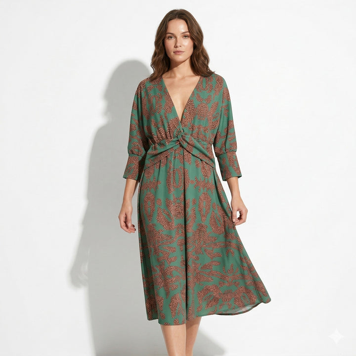 Myrtle – Women's Casual Wrap Summer Midi Dress - Midi Dress - Green - Davies & Cooper