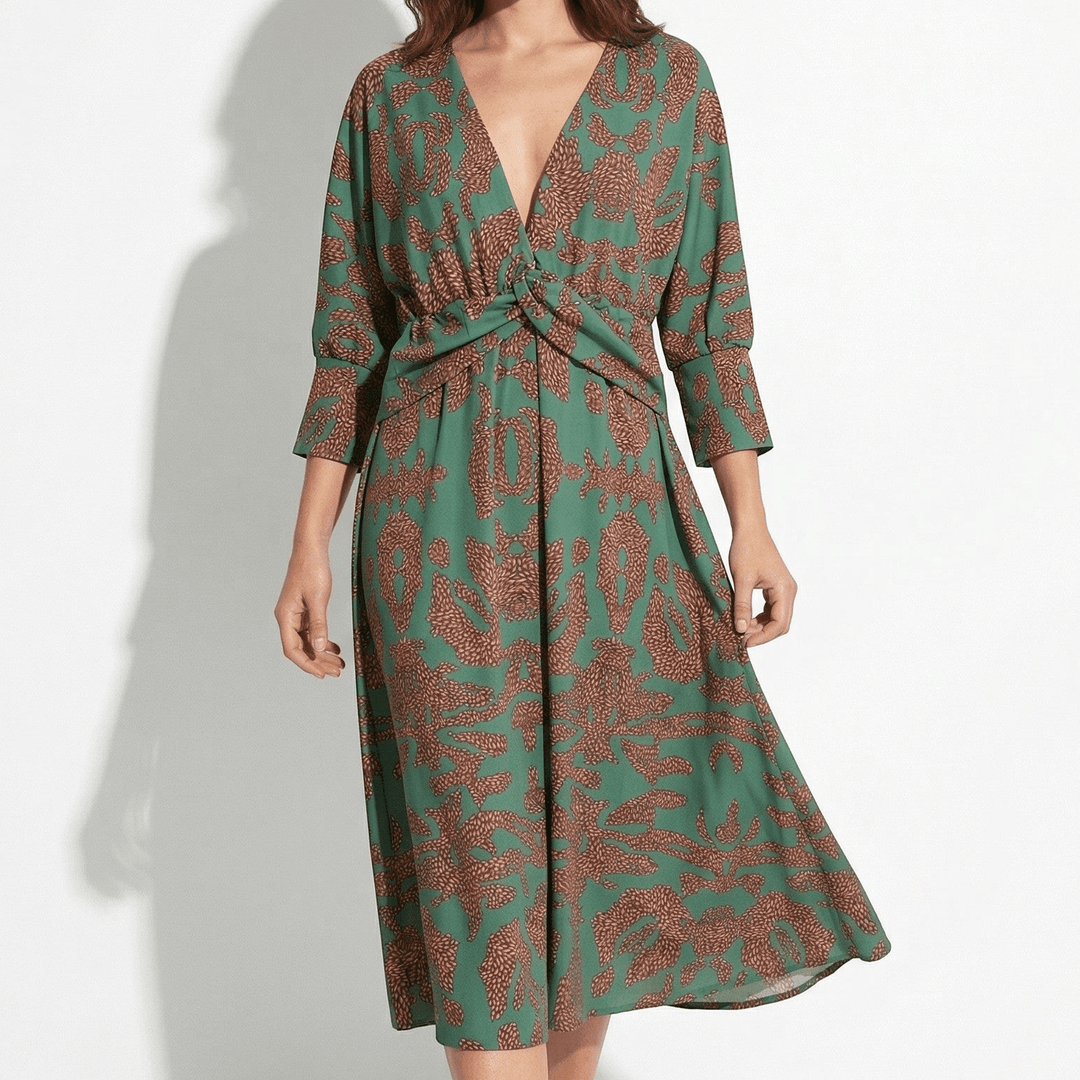 Myrtle – Women's Casual Wrap Summer Midi Dress - Midi Dress - Green - Davies & Cooper