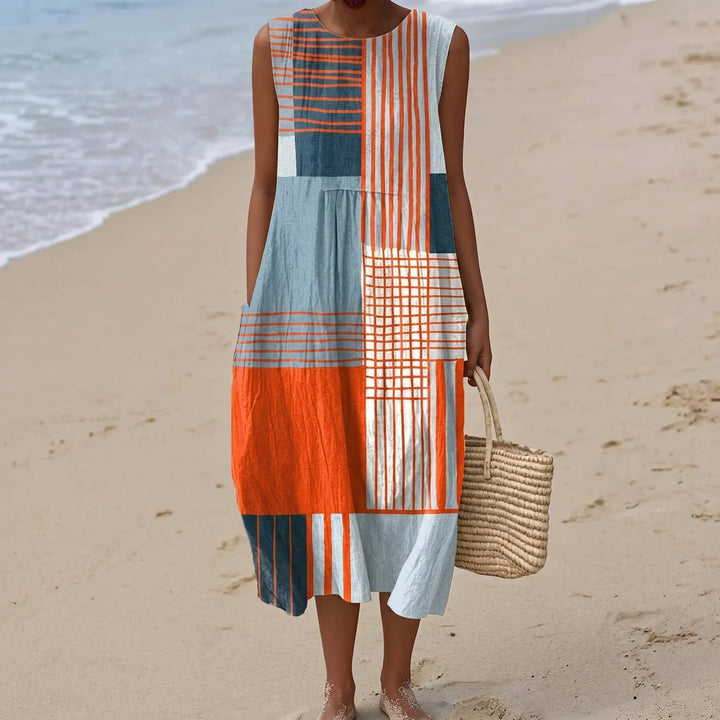 Nadia - Women's Summer Colour Block Midi Dress - Dresses - Orange - Davies & Cooper