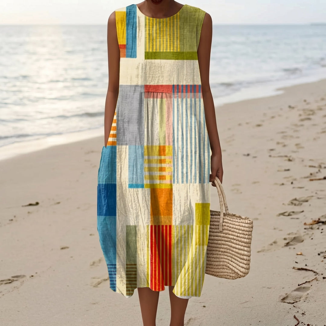 Nadia - Women's Summer Colour Block Midi Dress - Dresses - Yellow - Davies & Cooper