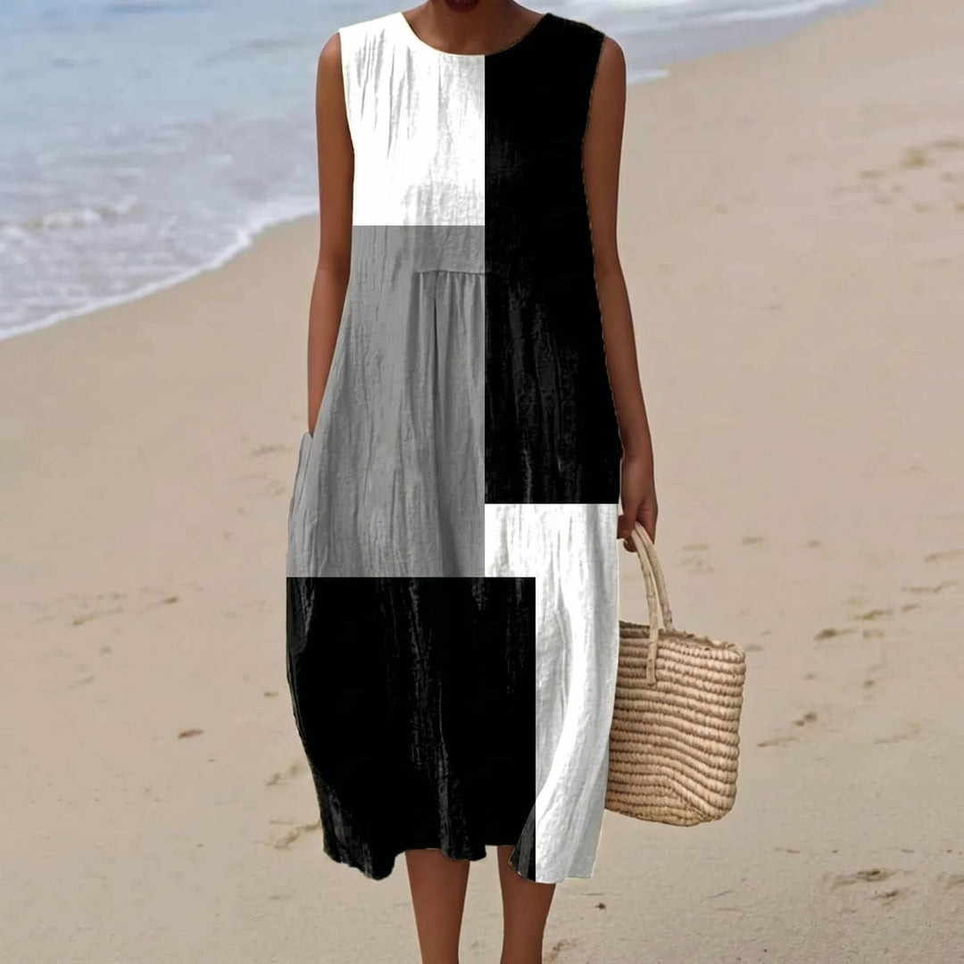 Nadia - Women's Summer Colour Block Midi Dress - Dresses - Black - Davies & Cooper