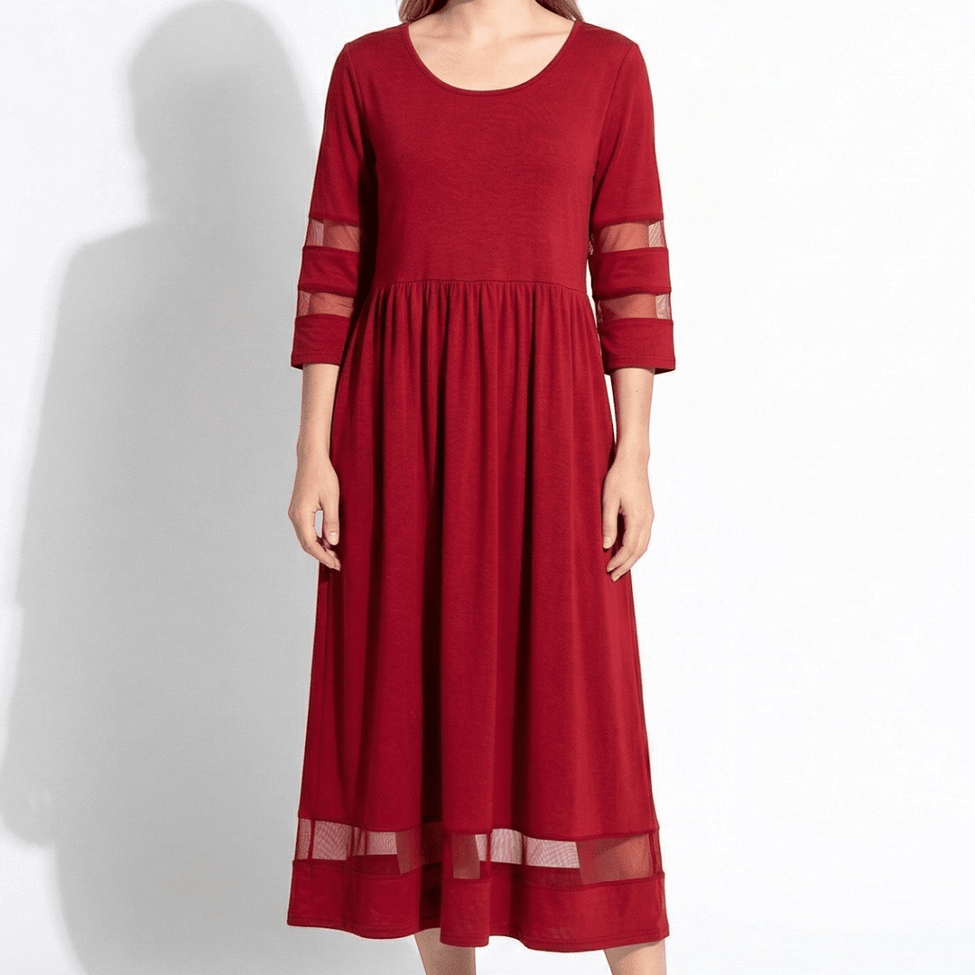 Nadia – Women's Summer Mesh Trim Maxi Dress - Maxi Dress - Red - Davies & Cooper