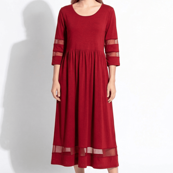Nadia – Women's Summer Mesh Trim Maxi Dress - Maxi Dress - Red - Davies & Cooper