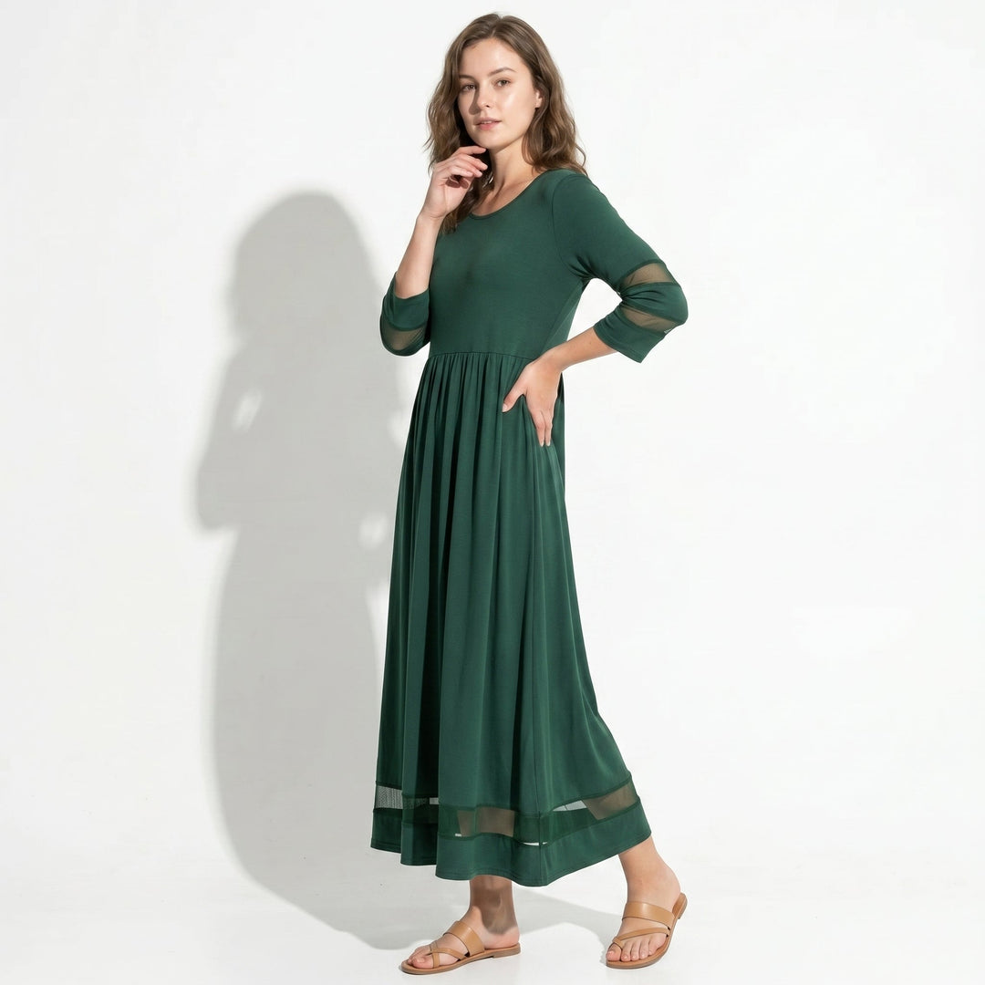 Nadia – Women's Summer Mesh Trim Maxi Dress - Maxi Dress - Green - Davies & Cooper