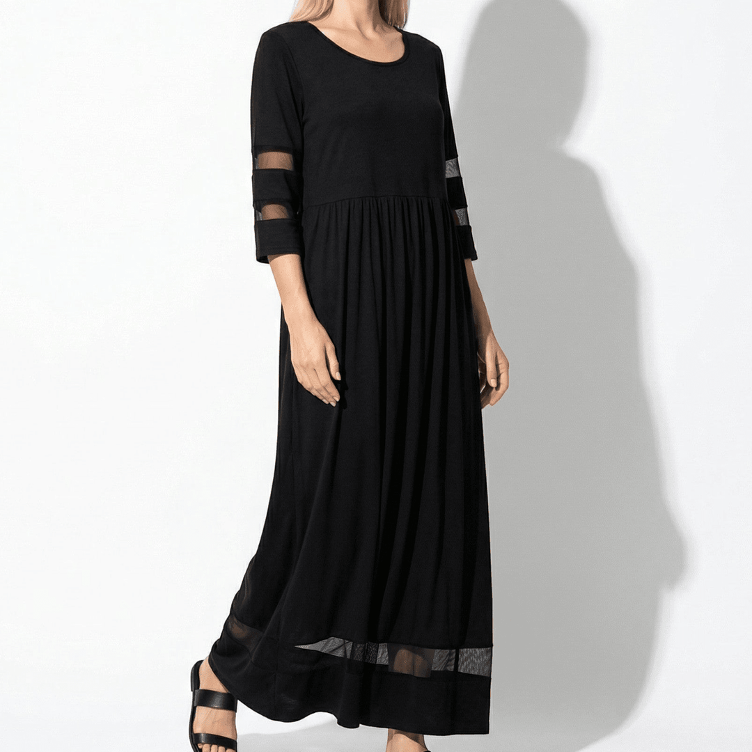 Nadia – Women's Summer Mesh Trim Maxi Dress - Maxi Dress - Black - Davies & Cooper
