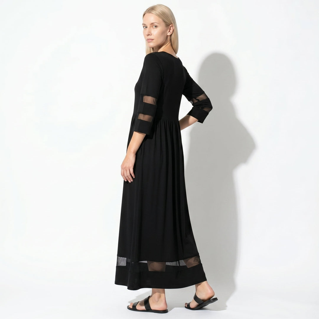 Nadia – Women's Summer Mesh Trim Maxi Dress - Maxi Dress - Black - Davies & Cooper