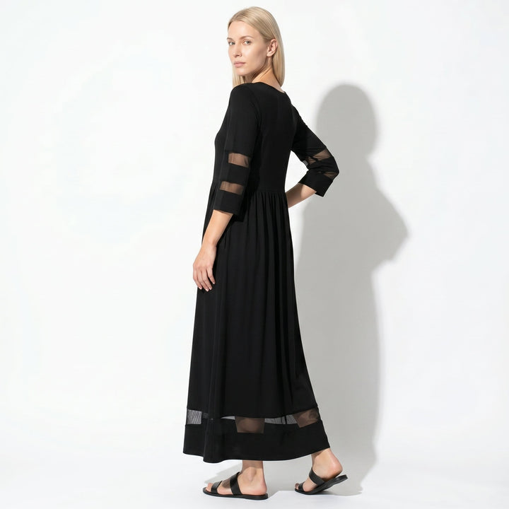 Nadia – Women's Summer Mesh Trim Maxi Dress - Maxi Dress - Black - Davies & Cooper